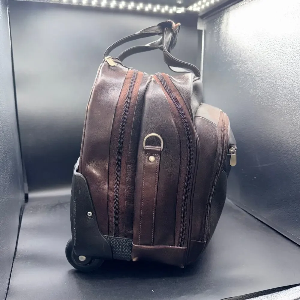 Piel Leather Rolling Laptop Briefcase Brown Wheeled Carry On Travel Bag